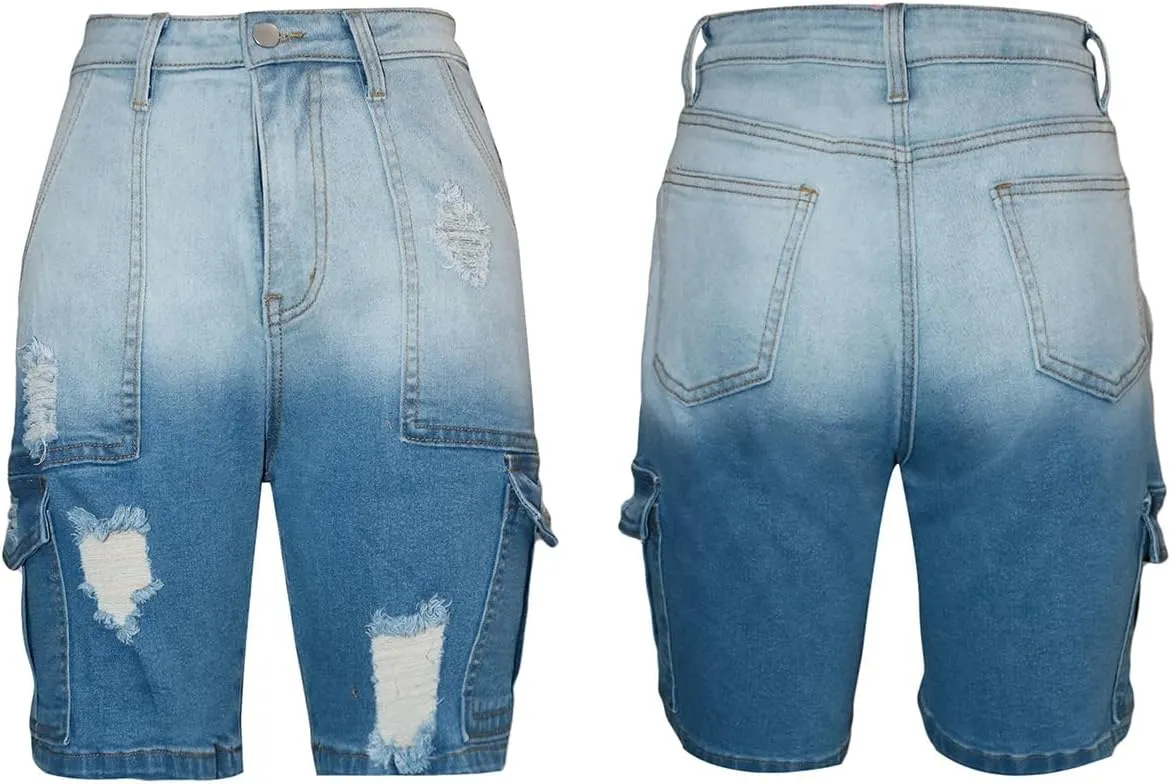 Unybwonn Women Jean Shorts Cargo High Waisted Straight Leg Denim Jorts Shorts Baggy Bermuda Short