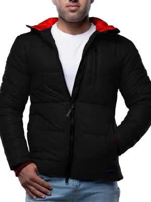 URBAN BUCK Mens Puffer Jacket with Scuba Hood Midweight Winter Recycled Down Windproof and Water Repellent Men Colby Black Hiking Coat (XL)