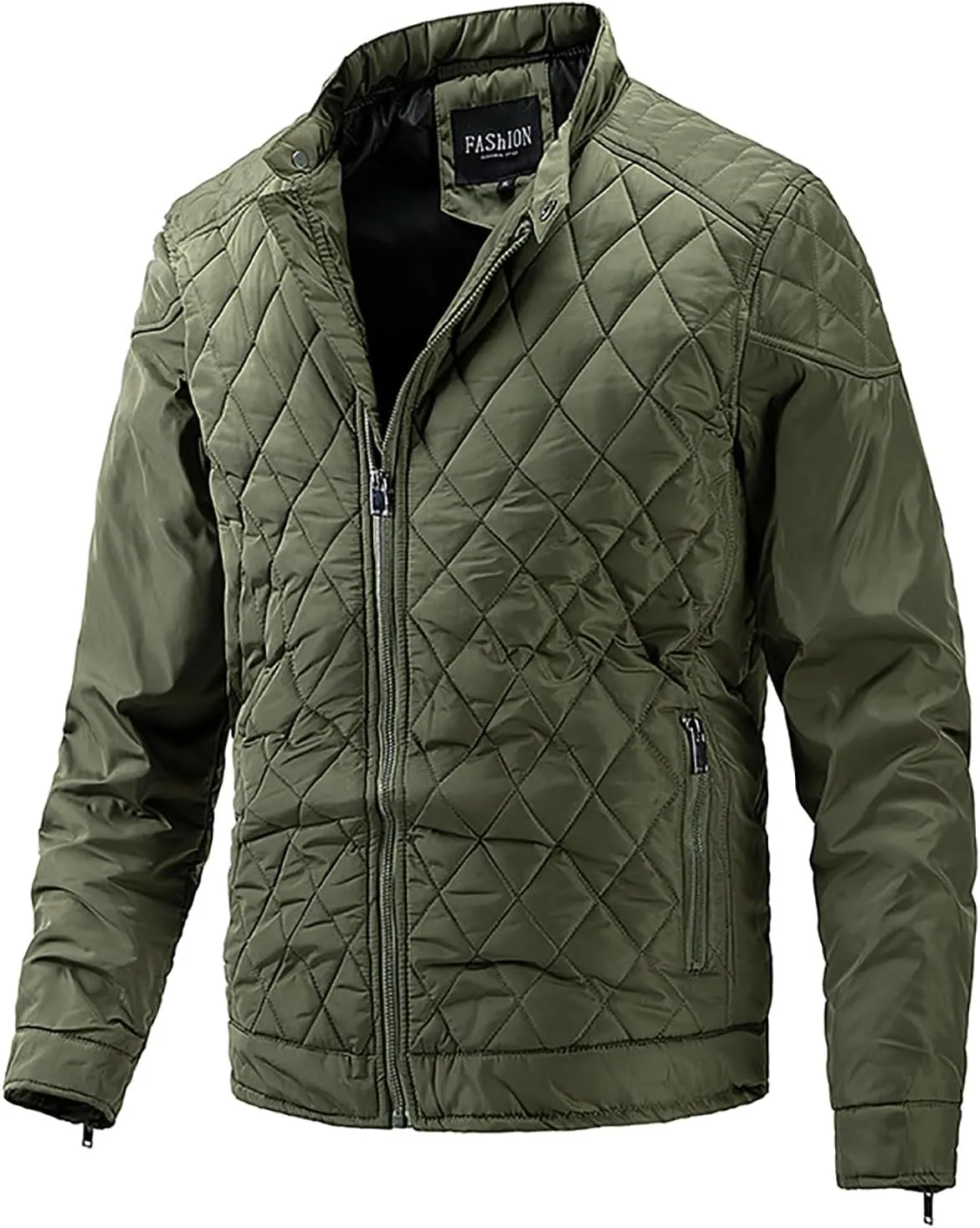 utcoco Mens Quilted Jacket Stand Collar Zip Up Lightweight Padded Down Jacket Winter Coat with Zippered Pocket