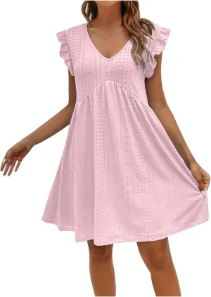 Vacation Dresses for Women 2025 Wedding Guest Mini Dresses 2025 Casual V Neck Ruffle Dress Summer Vacation Sundress