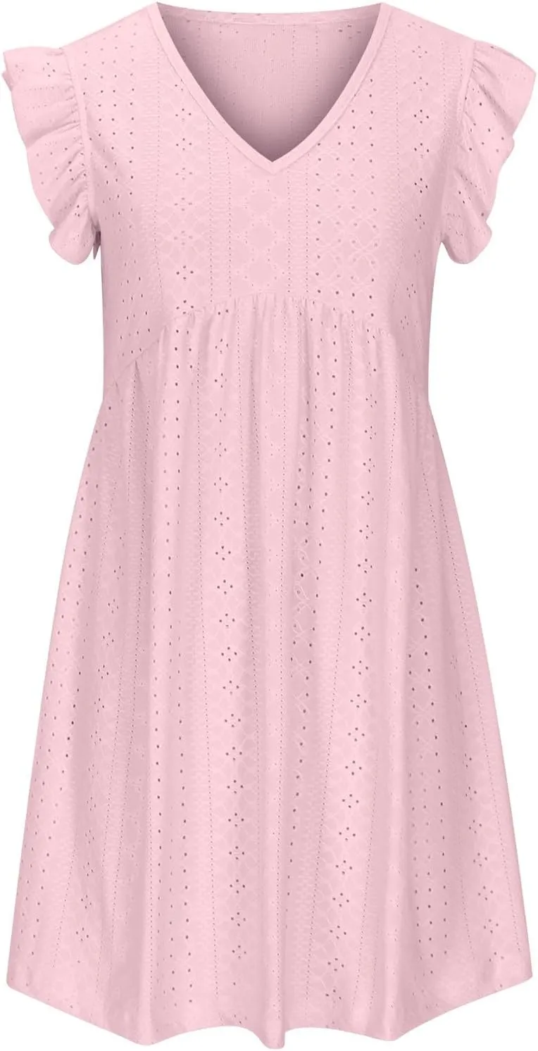 Vacation Dresses for Women 2025 Wedding Guest Mini Dresses 2025 Casual V Neck Ruffle Dress Summer Vacation Sundress