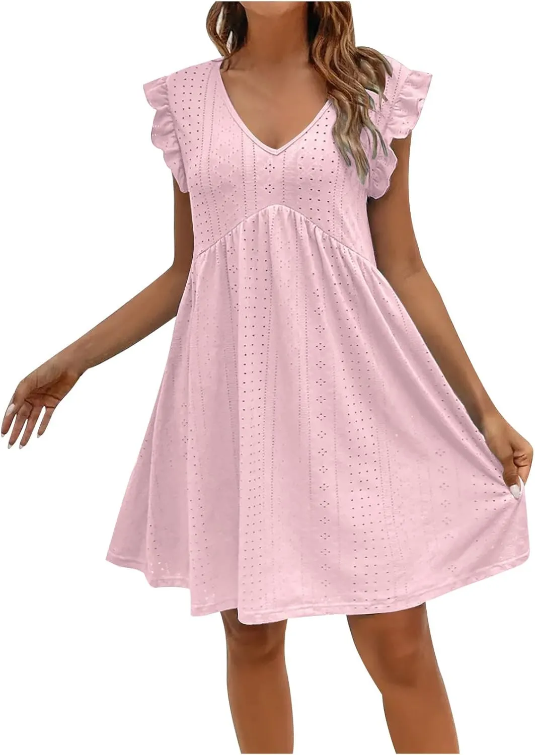 Vacation Dresses for Women 2025 Wedding Guest Mini Dresses 2025 Casual V Neck Ruffle Dress Summer Vacation Sundress