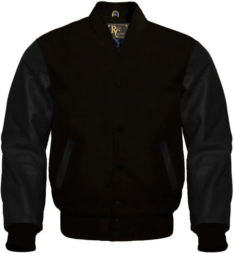 Varsity Letterman Wool & Black Genuine Leather Sleeves Bomber Style Baseball Jacket