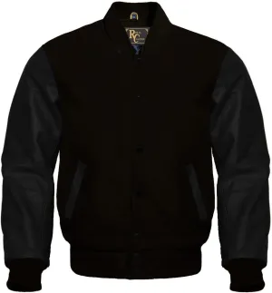 Varsity Letterman Wool & Black Genuine Leather Sleeves Bomber Style Baseball Jacket