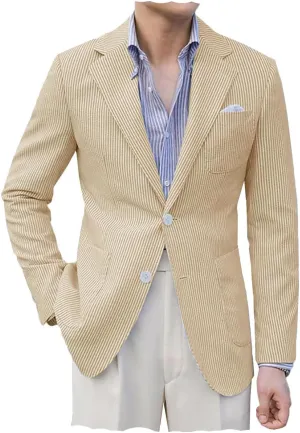 VENNYNG Men's Seersucker Suit Jacket Blazer Spring Summer Sport Coat Grooms Slim Fitted Wedding Formal Lightweight