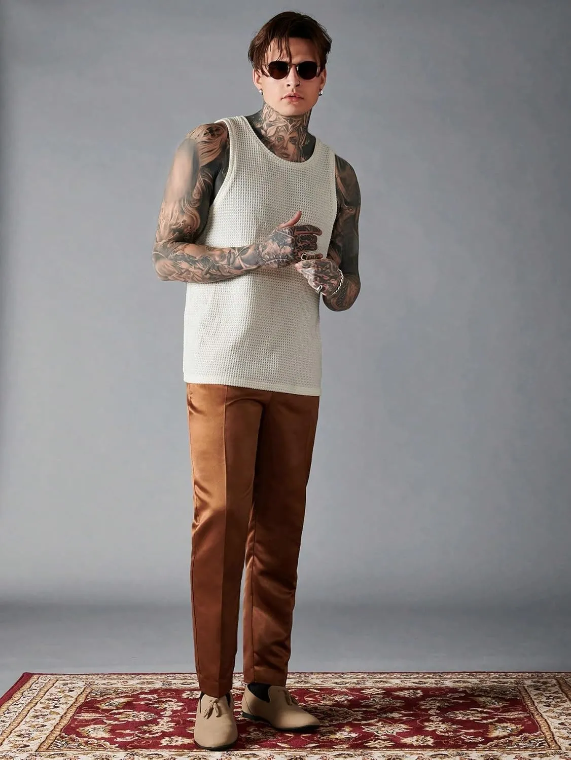 Verdusa Men's Waffle Knit Tank Top Round Neck Sleeveless Shirts