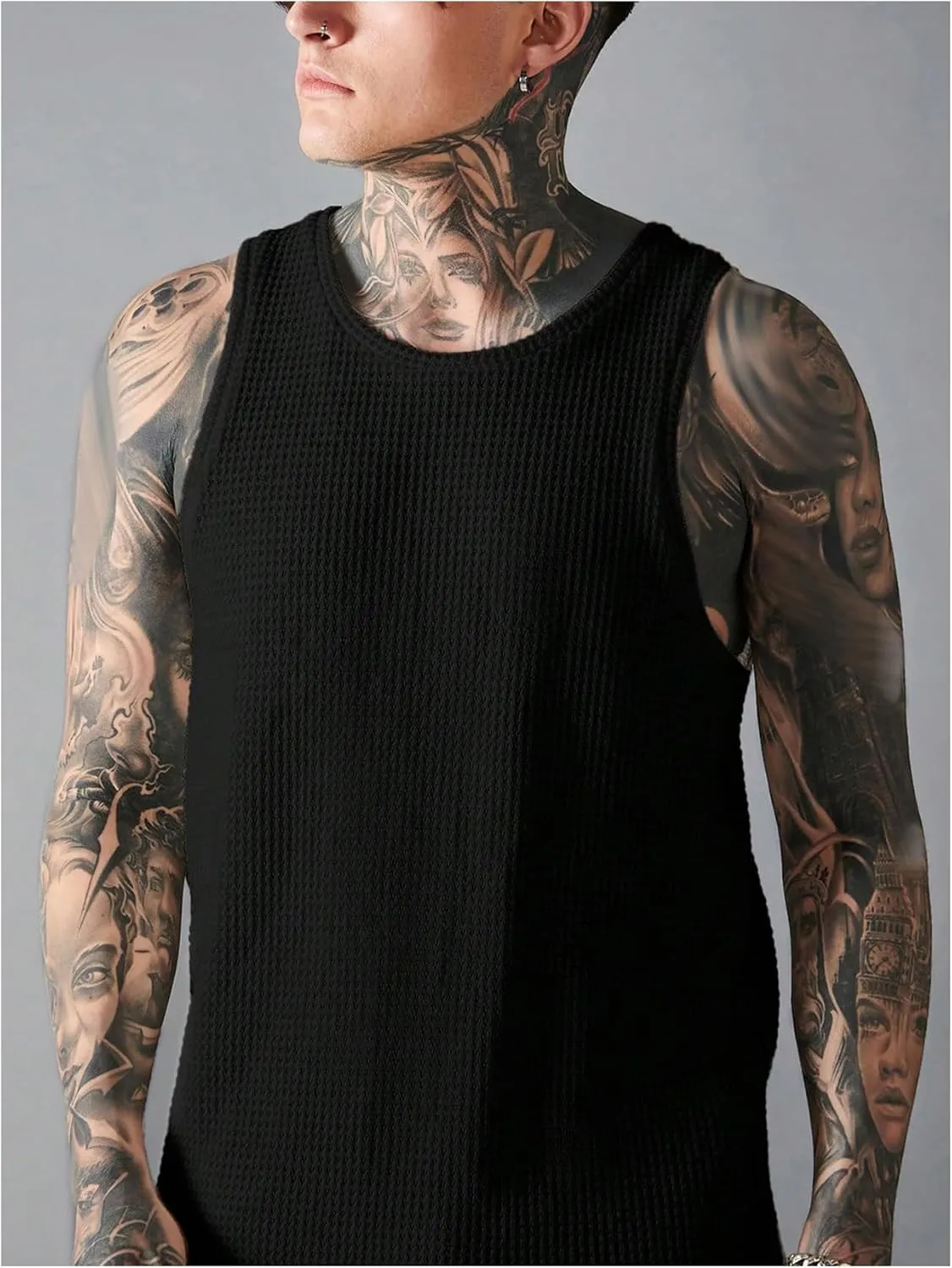 Verdusa Men's Waffle Knit Tank Top Round Neck Sleeveless Shirts