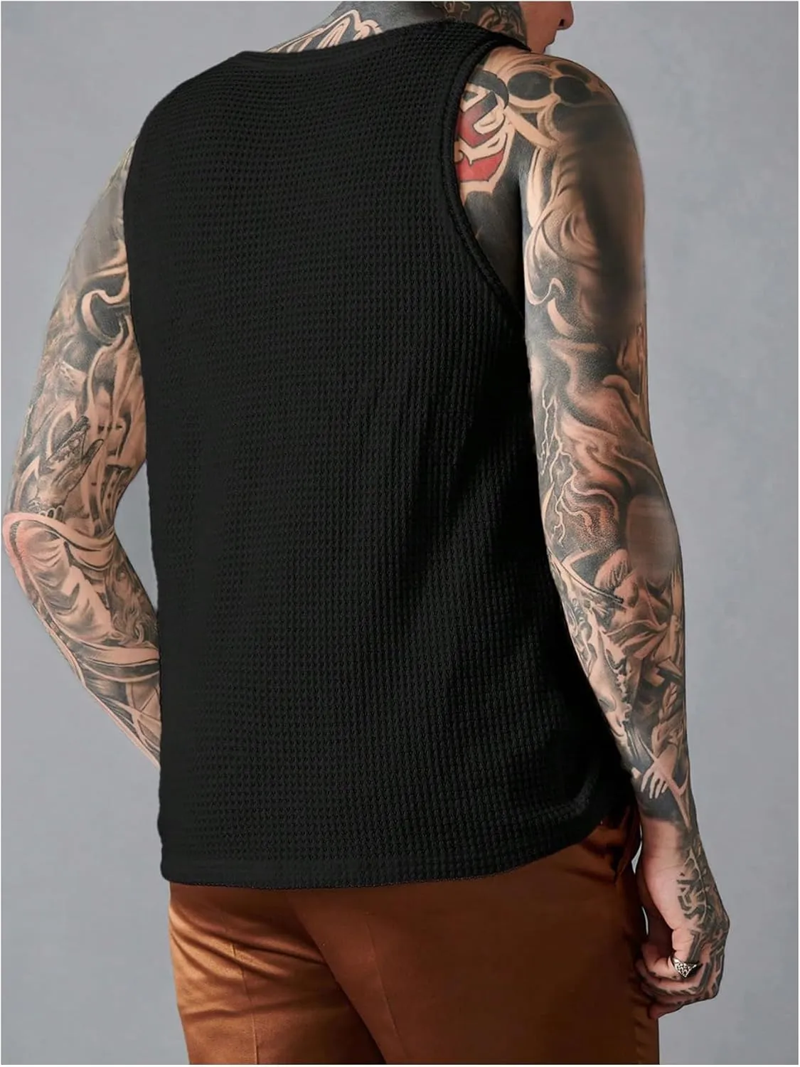 Verdusa Men's Waffle Knit Tank Top Round Neck Sleeveless Shirts