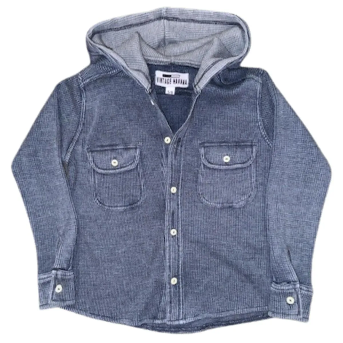 Vintage Havana Thermal Button Down Hoody in Navy *Junior*