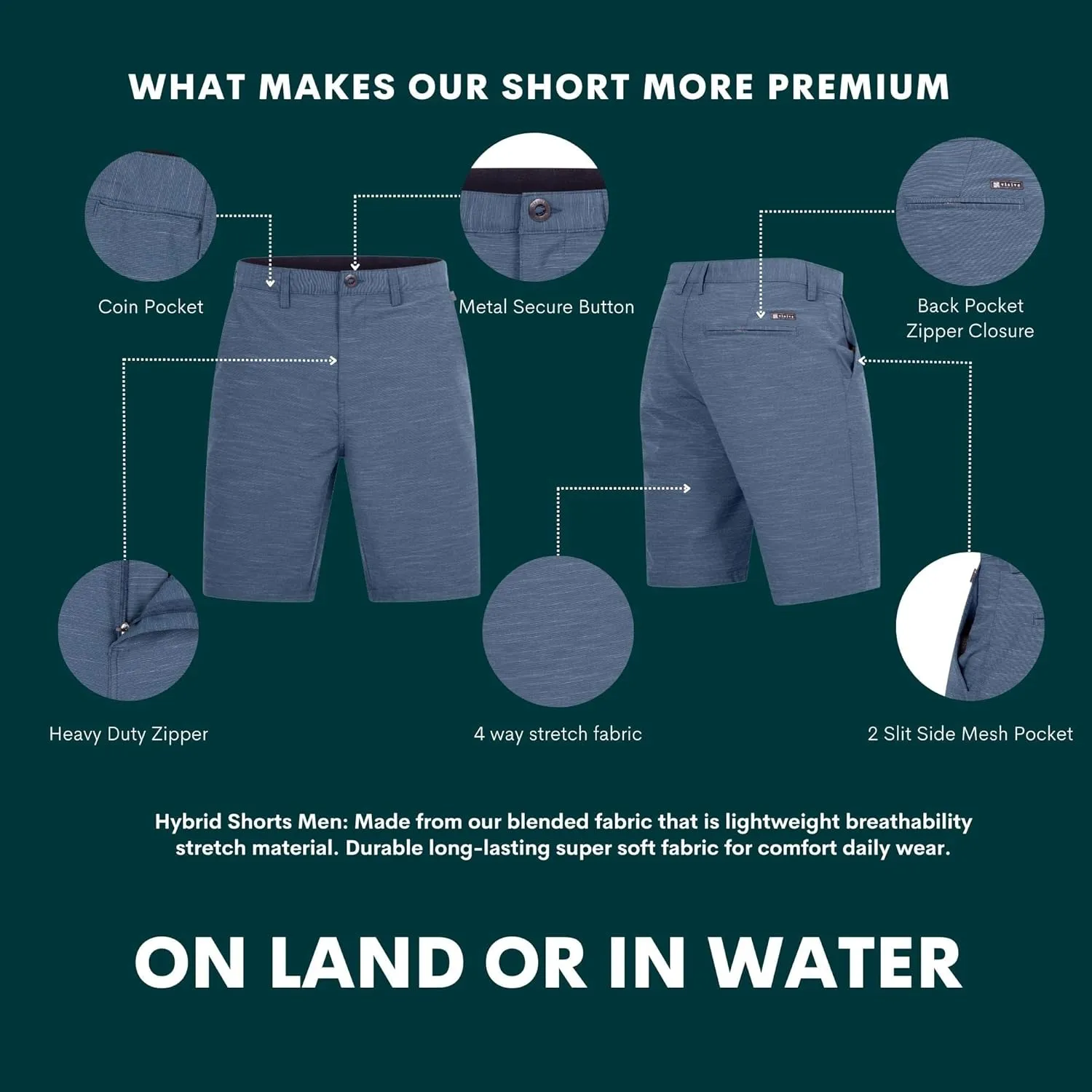 Visive Premium Hybrid Shorts Men Quick Dry Golf Stretch Board Shorts Swim Trunks Summer Big Men