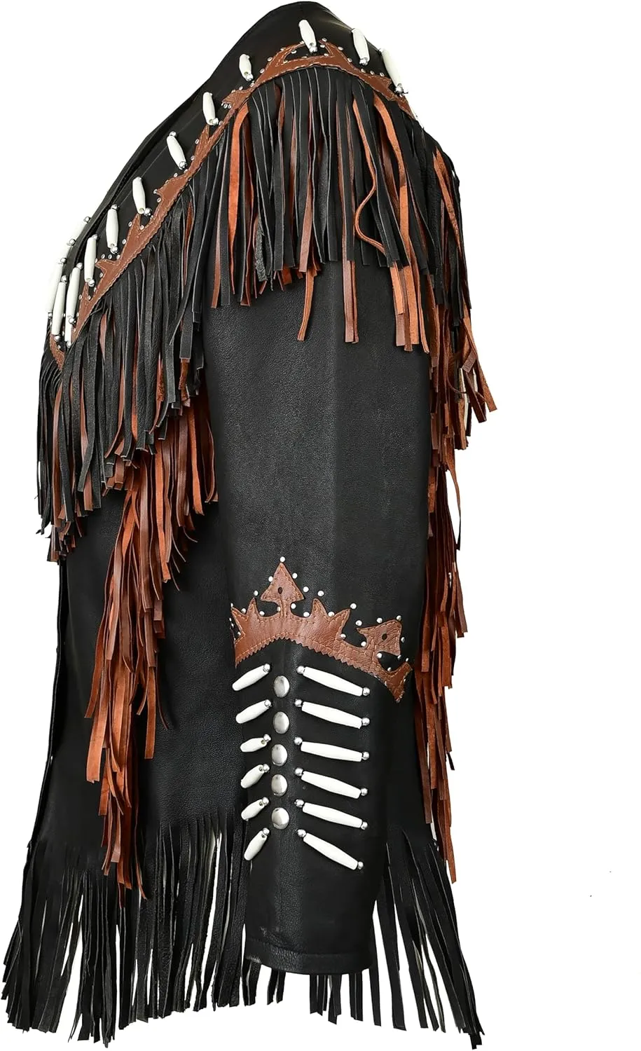 Western Black Leather Cowhide Jacket Women Cow-lady Native American Fringe & Beaded Cowgirl Jacket Tassels