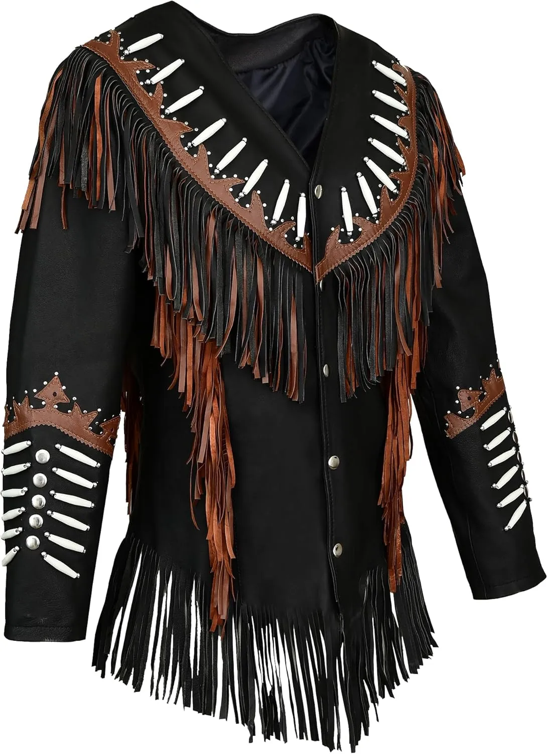 Western Black Leather Cowhide Jacket Women Cow-lady Native American Fringe & Beaded Cowgirl Jacket Tassels
