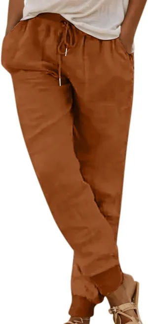 Wide Leg Linen Pants for Women High Waist Casual Loose Fit Summer Lightweight Jogger Palazzo Trouser with Pockets