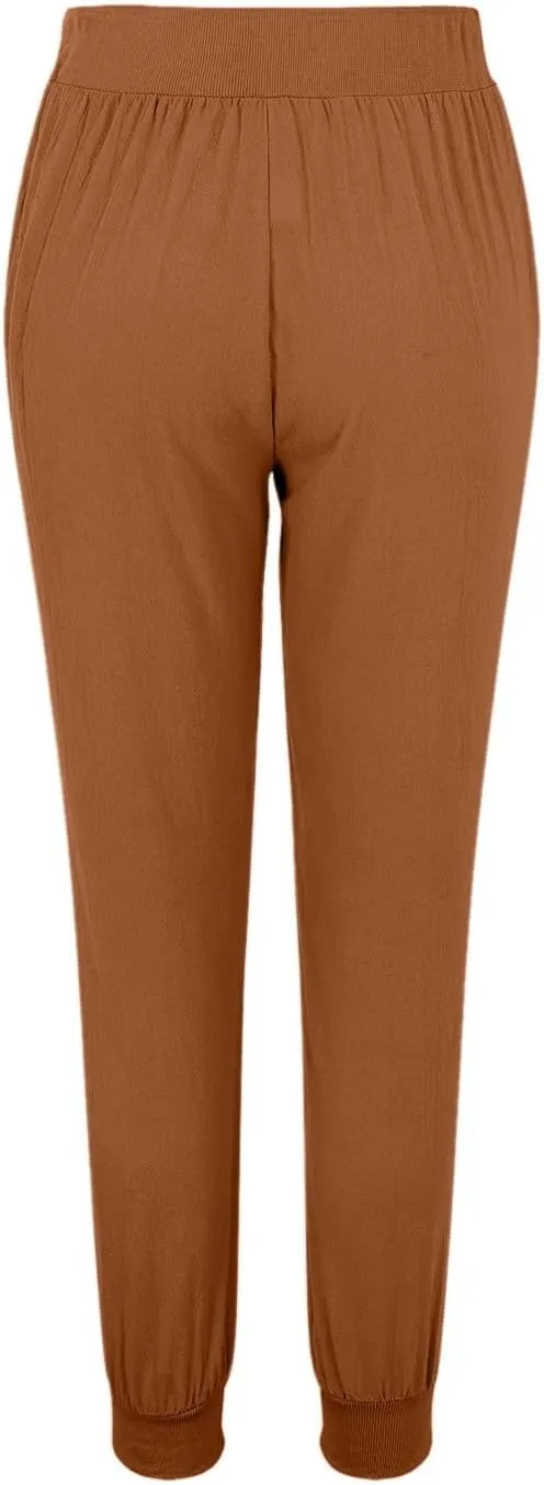 Wide Leg Linen Pants for Women High Waist Casual Loose Fit Summer Lightweight Jogger Palazzo Trouser with Pockets