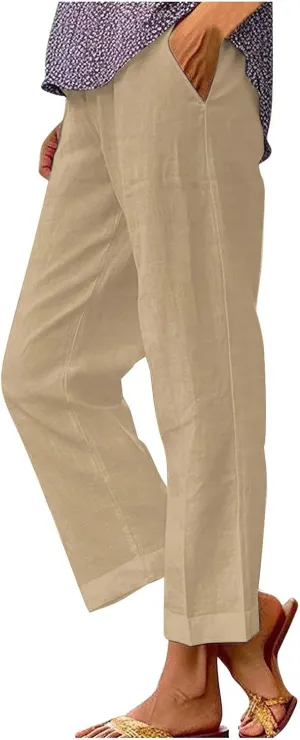 Wide Leg Linen Trousers Women Spring Capris for Women Plus Size Womens Capri Workout Pants Drawstring
