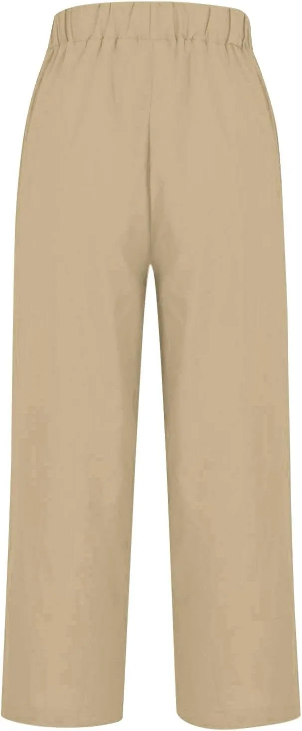 Wide Leg Linen Trousers Women Spring Capris for Women Plus Size Womens Capri Workout Pants Drawstring