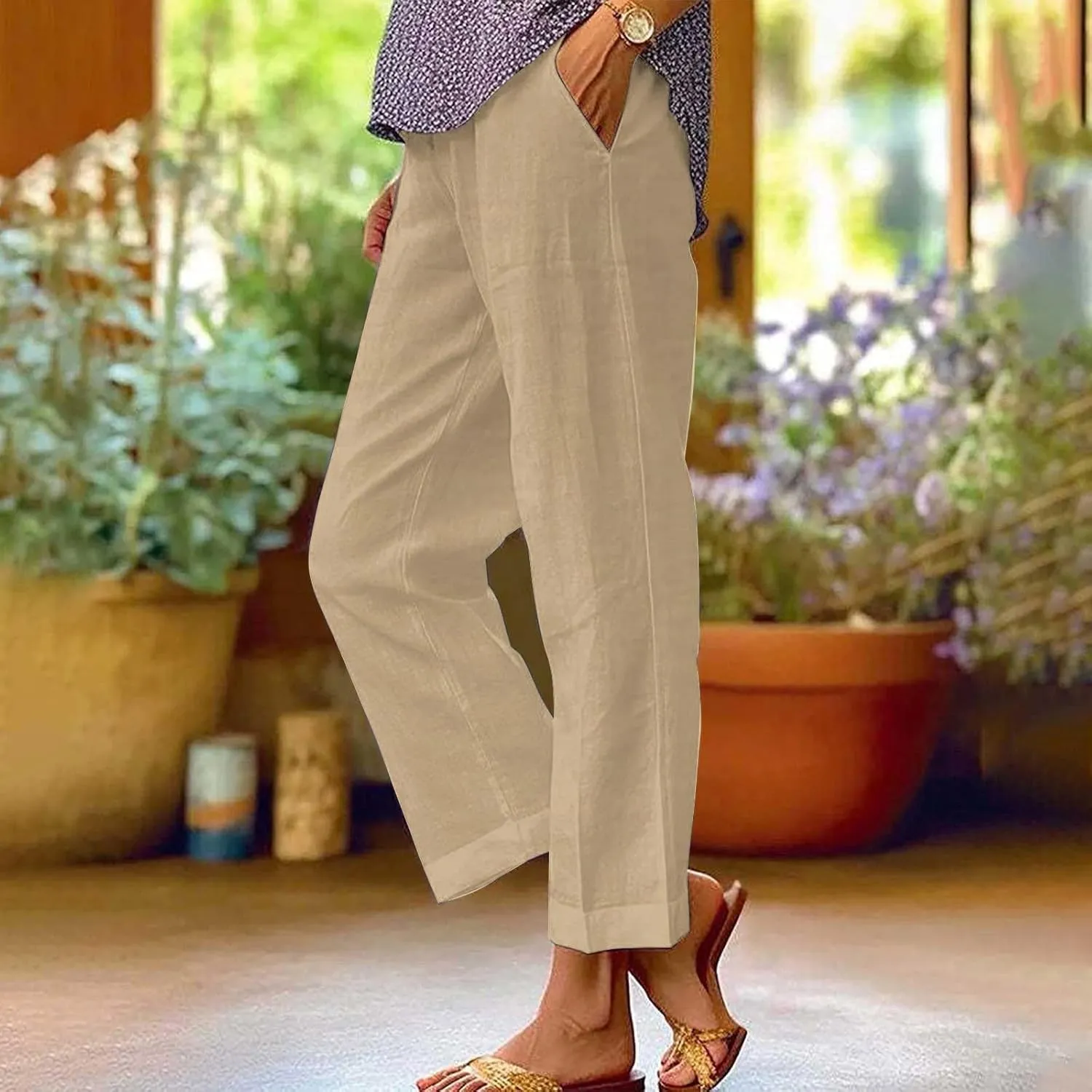 Wide Leg Linen Trousers Women Spring Capris for Women Plus Size Womens Capri Workout Pants Drawstring