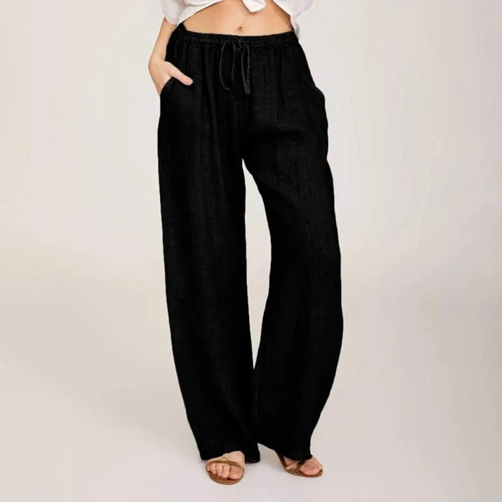 Wide Leg Palazzo Pants for Women 2025 Summer Casual Beach Pant Loose Fit Drawstring Flowy Lounge Trousers with Pocket