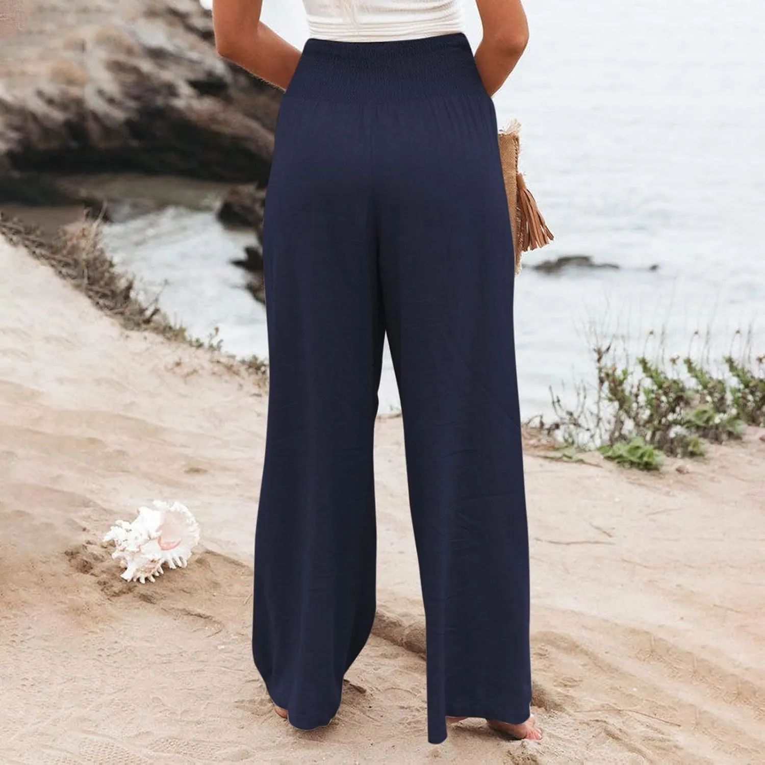 Wide Leg Pants for Women Linen Palazzo Pants Summer Boho High Waist Casual Lounge 2025 Beach Travel Vacation Pant