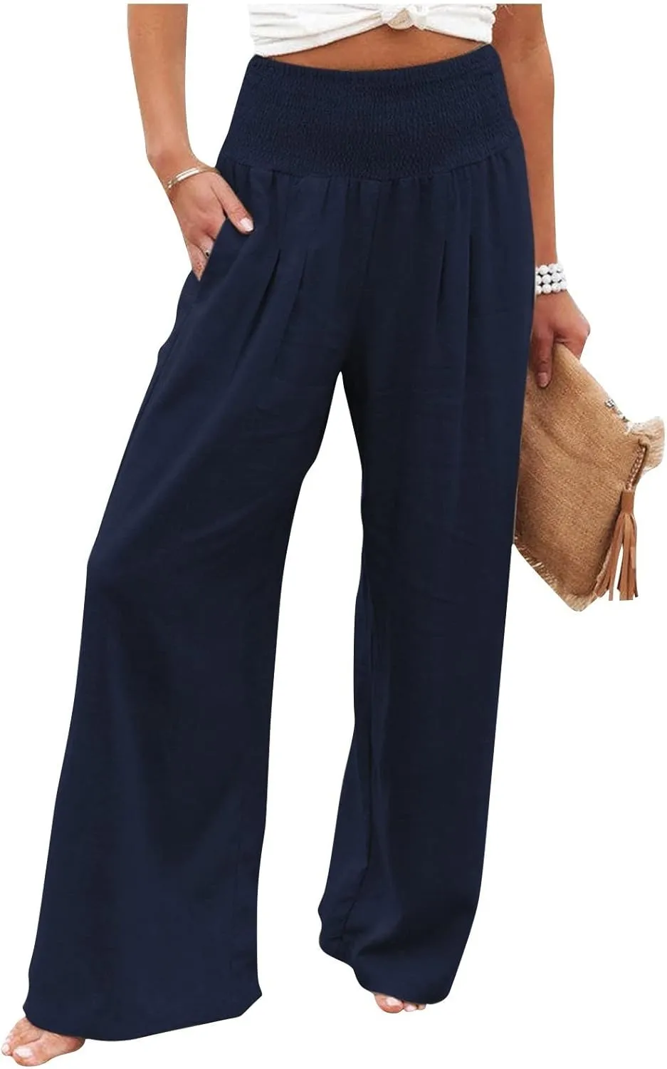 Wide Leg Pants for Women Linen Palazzo Pants Summer Boho High Waist Casual Lounge 2025 Beach Travel Vacation Pant