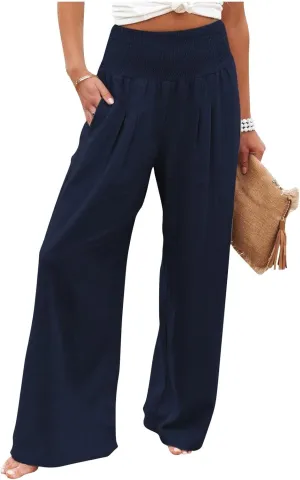 Wide Leg Pants for Women Linen Palazzo Pants Summer Boho High Waist Casual Lounge 2025 Beach Travel Vacation Pant