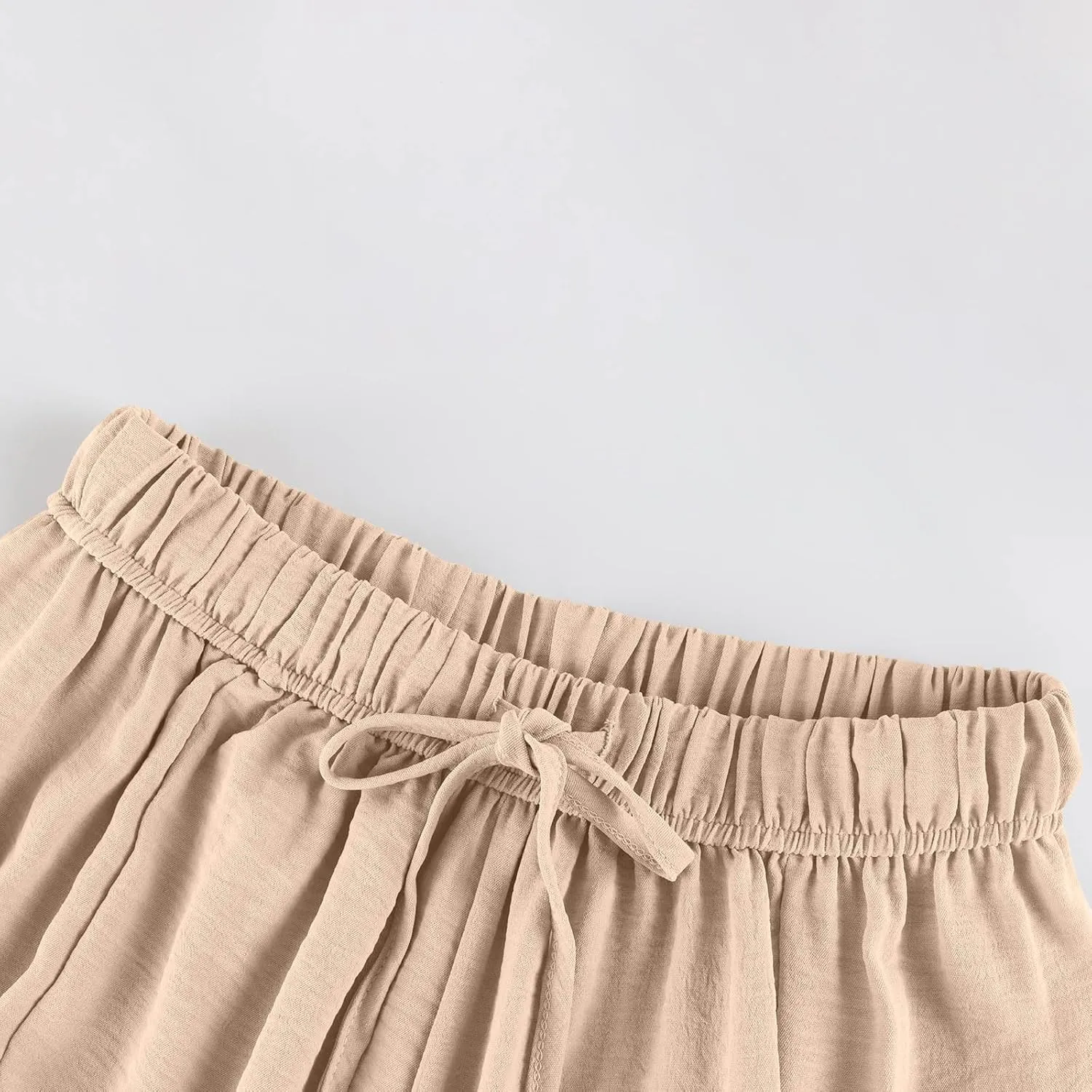 Wide Leg Pants Woman High Waisted Drawstring Casual Boho Pants Summer Baggy Trendy Palazzo Harem Trousers with Pockets