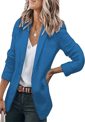 WIWIQS Women's Long Sleeve Open Front Blazer Lapel Work Office Casual Suit Solid Color Comfy Blazers