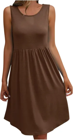 Wkishenl Summer Dresses for Women 2024 Sexy Lace Patchwork V-Neck Dress Solid Sleeveless Smocked Waist Knee-Length Midi Dress