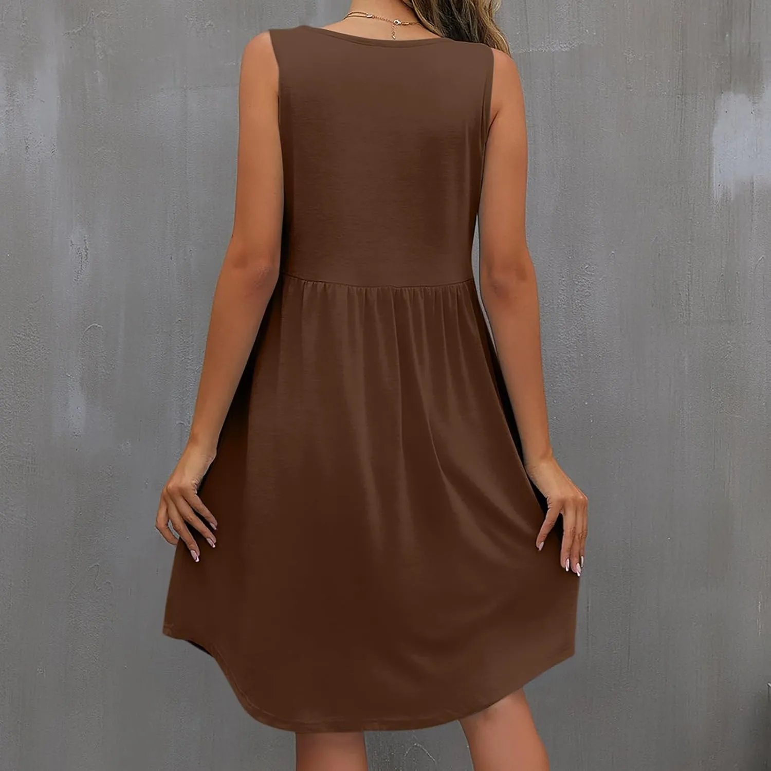 Wkishenl Summer Dresses for Women 2024 Sexy Lace Patchwork V-Neck Dress Solid Sleeveless Smocked Waist Knee-Length Midi Dress