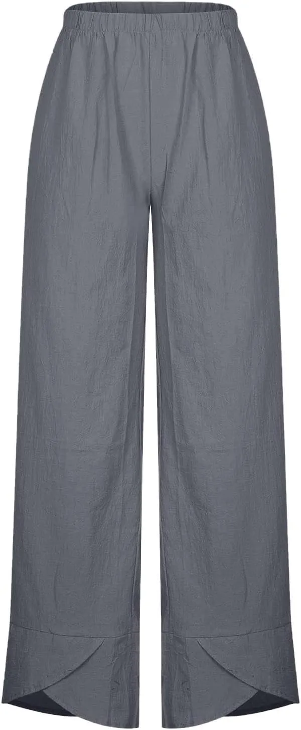 Women Capri Pants 2025 Cotton Linen Wide Leg Capris Casual Summer Cropped Pants Beach Elastic Waist Baggy Trousers