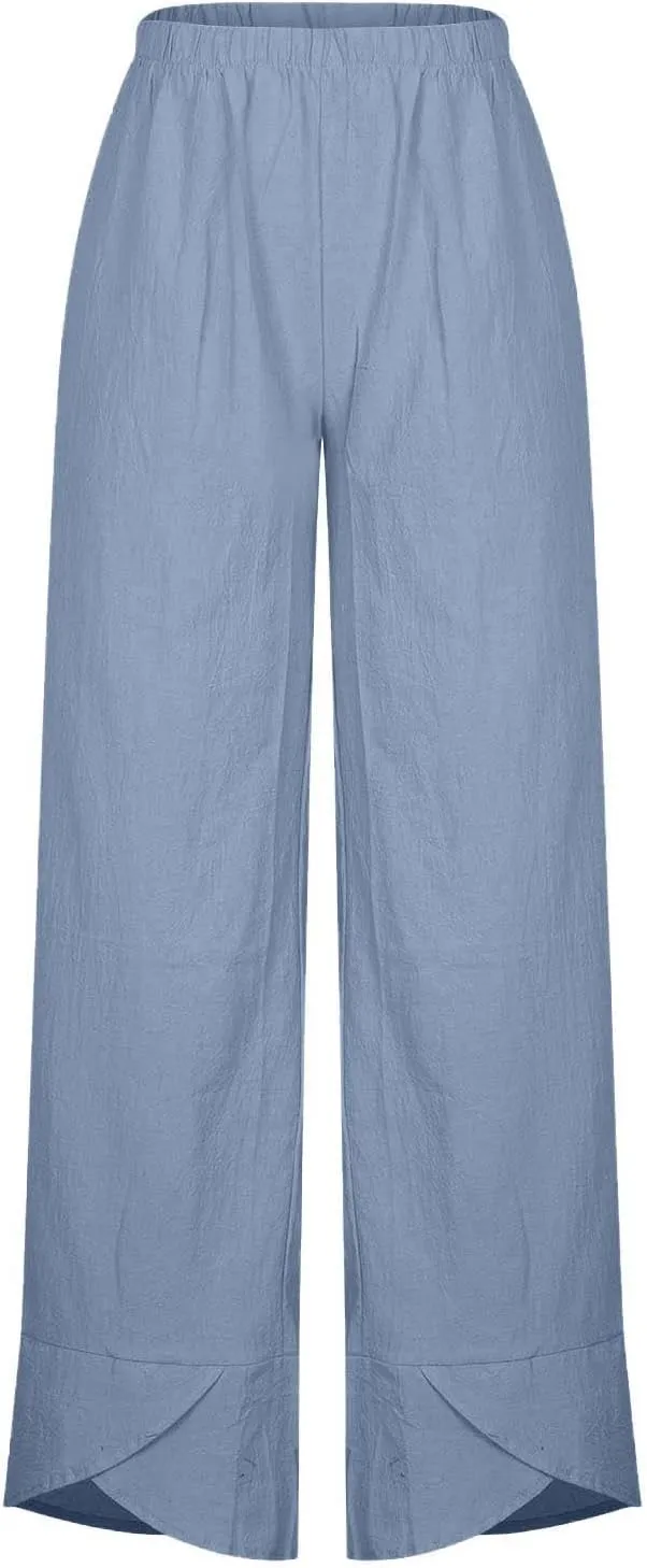 Women Capri Pants 2025 Cotton Linen Wide Leg Capris Casual Summer Cropped Pants Beach Elastic Waist Baggy Trousers