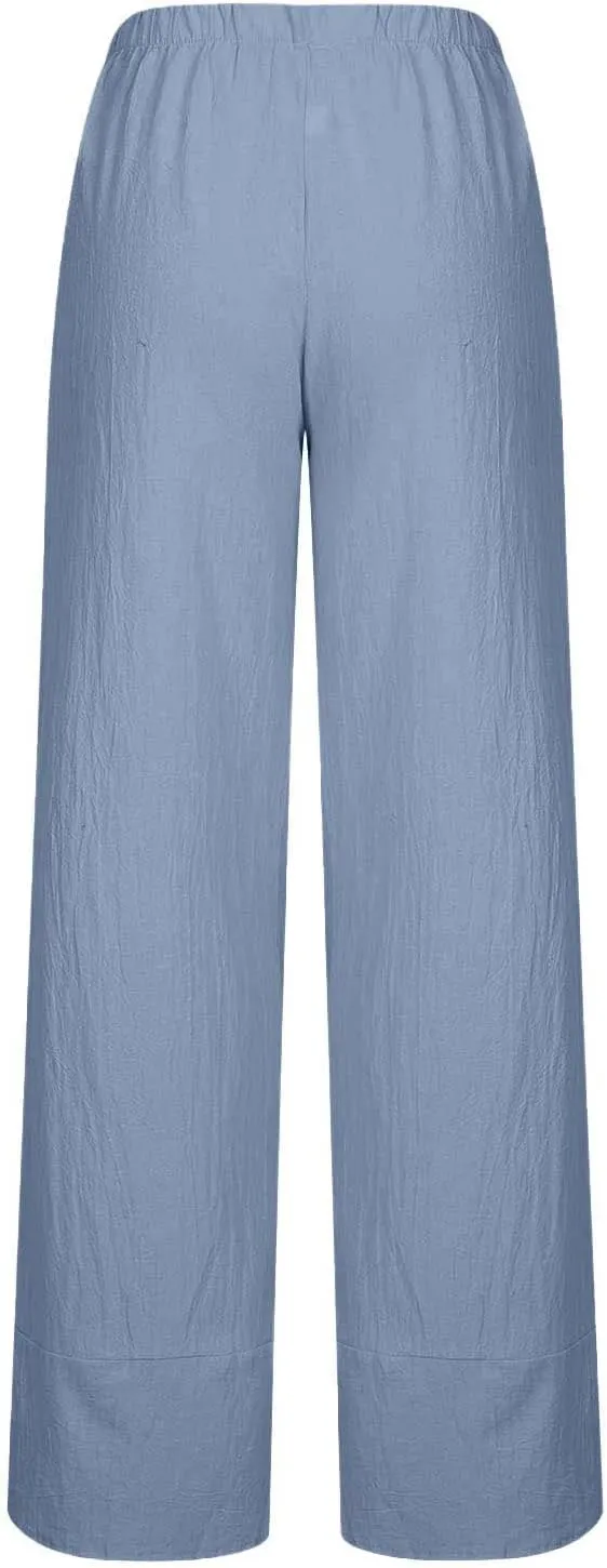 Women Capri Pants 2025 Cotton Linen Wide Leg Capris Casual Summer Cropped Pants Beach Elastic Waist Baggy Trousers