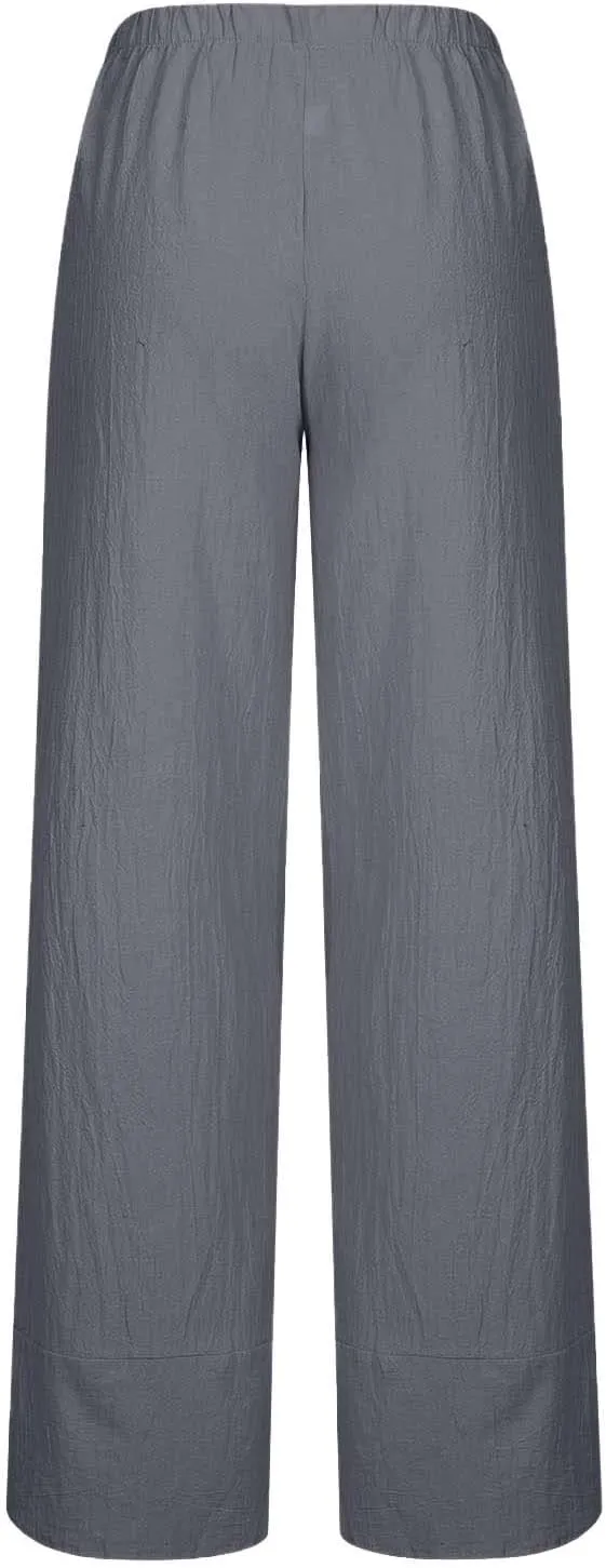 Women Capri Pants 2025 Cotton Linen Wide Leg Capris Casual Summer Cropped Pants Beach Elastic Waist Baggy Trousers