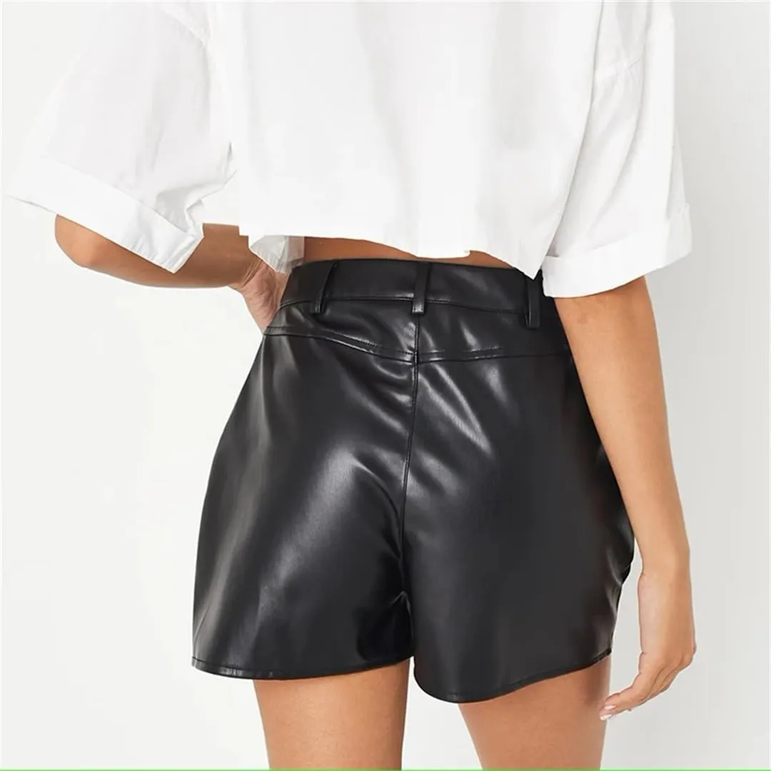 Women Casual Commuter Matte Leather Shorts High Waist Stretch Loose Shorts Ladies PU Hot Pants