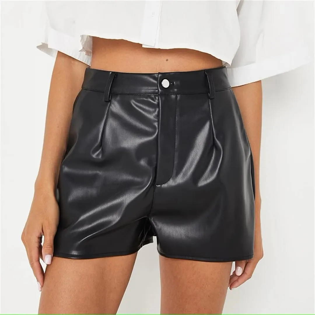 Women Casual Commuter Matte Leather Shorts High Waist Stretch Loose Shorts Ladies PU Hot Pants