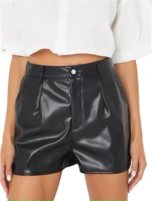 Women Casual Commuter Matte Leather Shorts High Waist Stretch Loose Shorts Ladies PU Hot Pants
