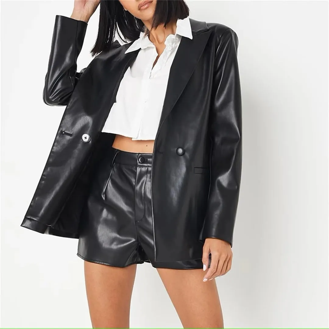 Women Casual Commuter Matte Leather Shorts High Waist Stretch Loose Shorts Ladies PU Hot Pants
