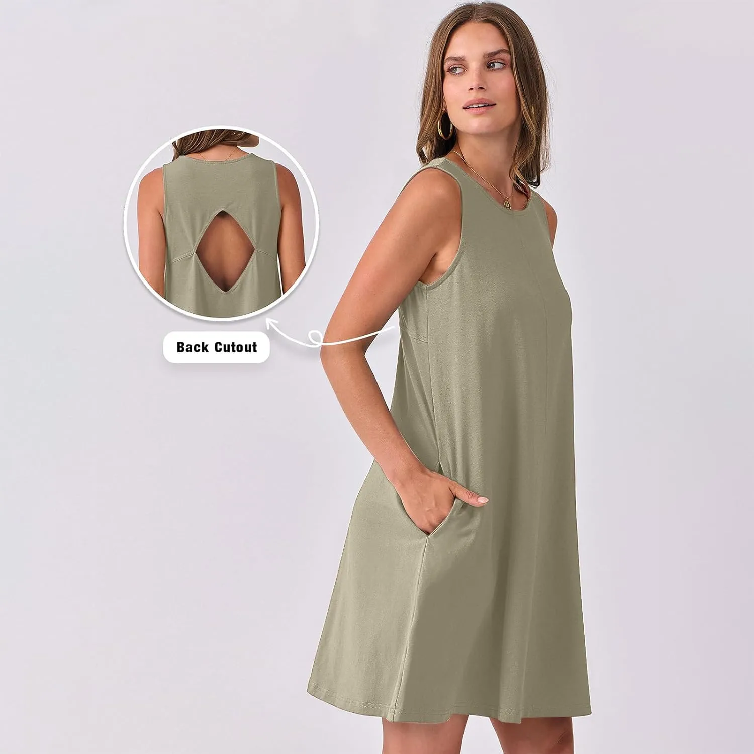 Women Cutout Back Mini Dress Summer Sleeveless V Neck Casual Tank Dresses 2025 Solid Beach Vacation Flare Sundress