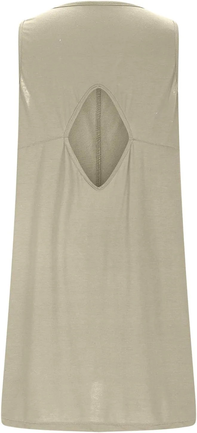Women Cutout Back Mini Dress Summer Sleeveless V Neck Casual Tank Dresses 2025 Solid Beach Vacation Flare Sundress