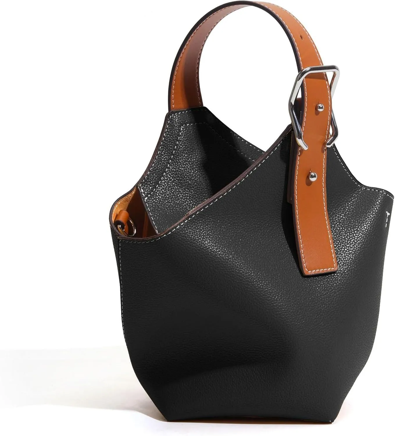 Women Genuine Leather Soft Bucket Bag - Elegant Adjustable Top Handle Satchel