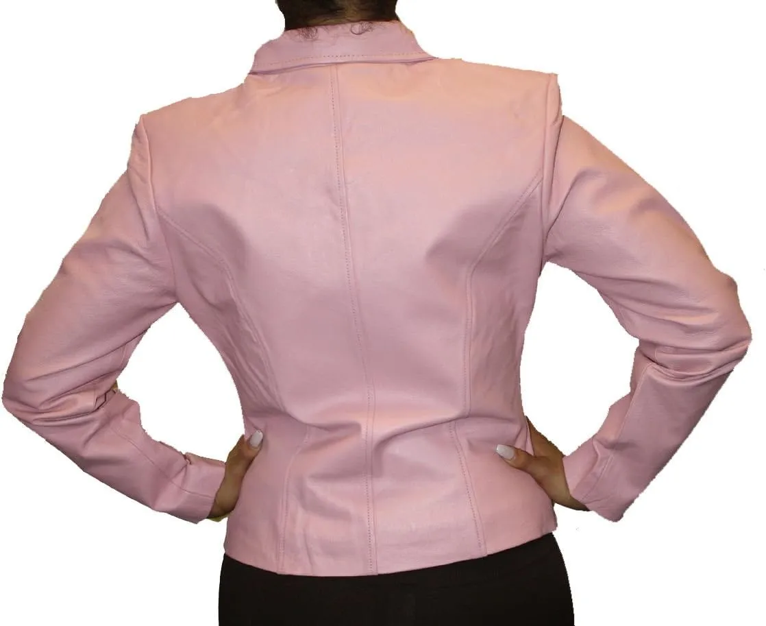 Women Genuine Soft napa Leather Short Fitted Waist Zipper Closure Leather Jacket