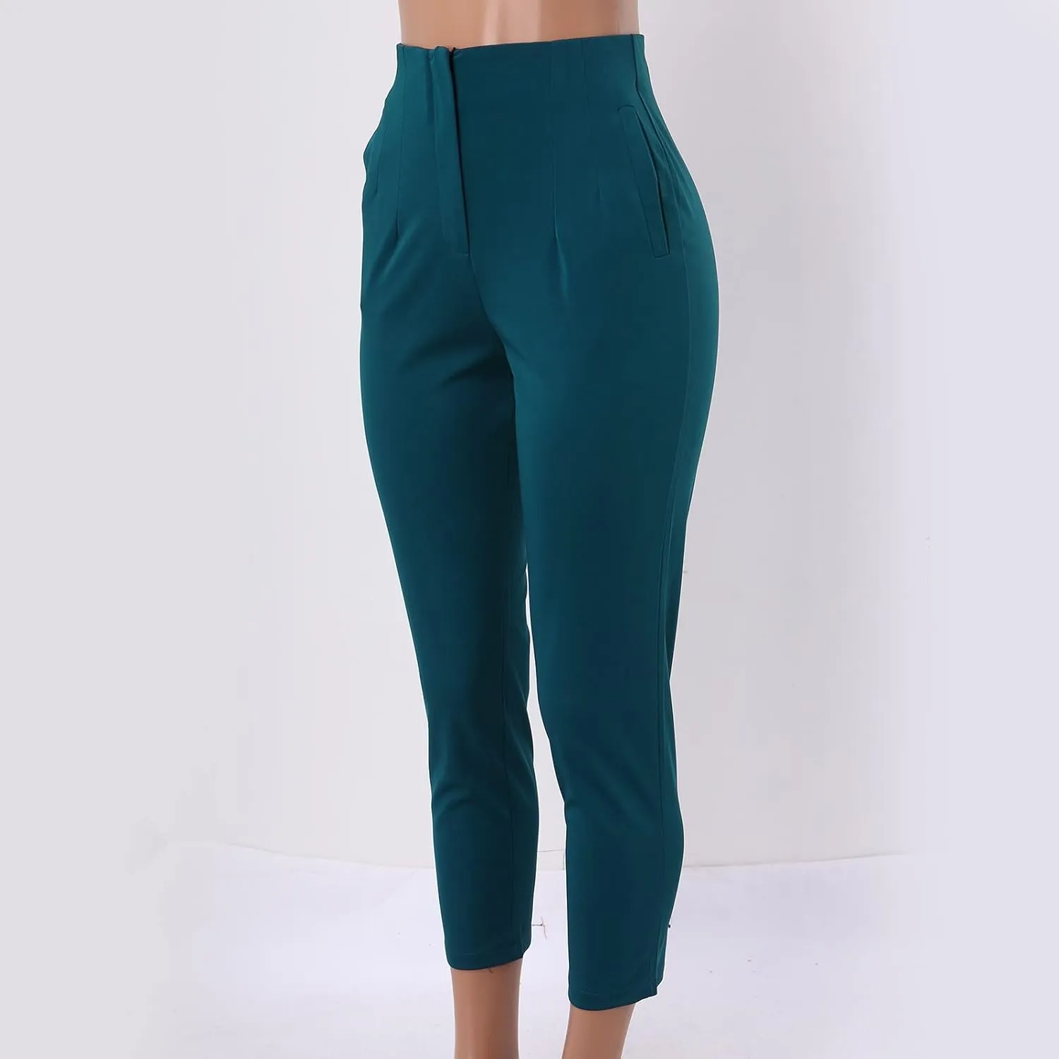 Women High Waist Cropped Work Pants Solid Zipper Trouser Pant Casual Baggy Womens Business Casual Pants with Pockets