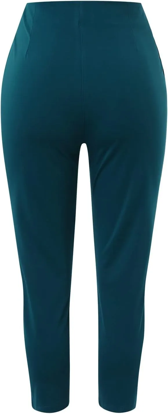 Women High Waist Cropped Work Pants Solid Zipper Trouser Pant Casual Baggy Womens Business Casual Pants with Pockets