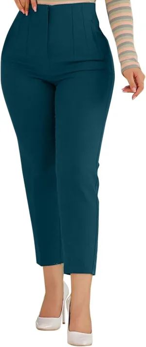 Women High Waist Cropped Work Pants Solid Zipper Trouser Pant Casual Baggy Womens Business Casual Pants with Pockets