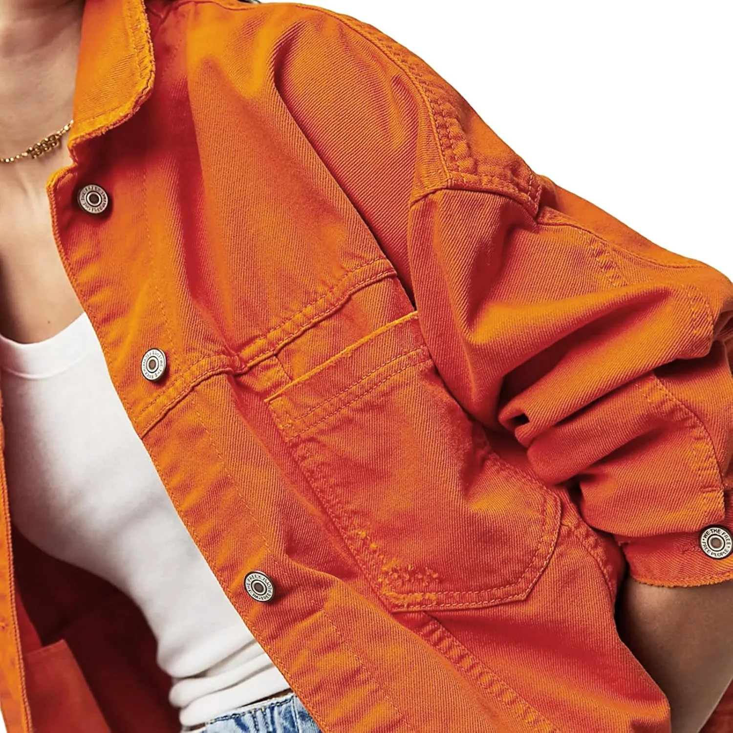 Women Jacket Solid Turn-down Collar Denim Jackets Long Sleeve Button Closure Fall Jacket with Pockets