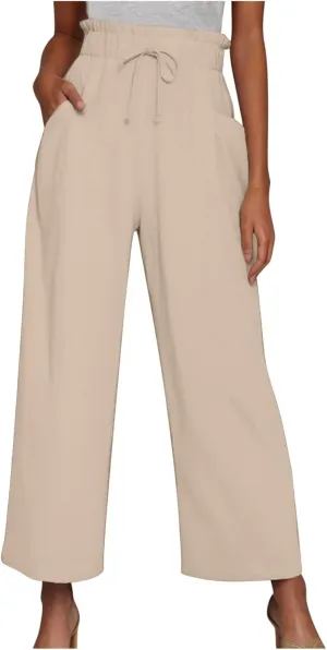 Women Linen Pant Casual Loose High Waist Boho Wide Leg Cropped Palazzo Beach Pants Summer Outfits 2025 Trendy Trousers