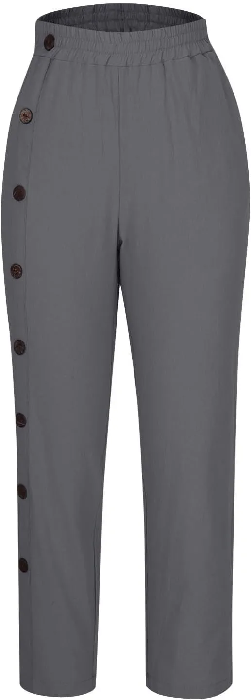 Women Linen Pants Plus Size Summer Trendy High Waisted Straight Leg Pants Comfy Loose Fit Cropped Trousers with Pockets