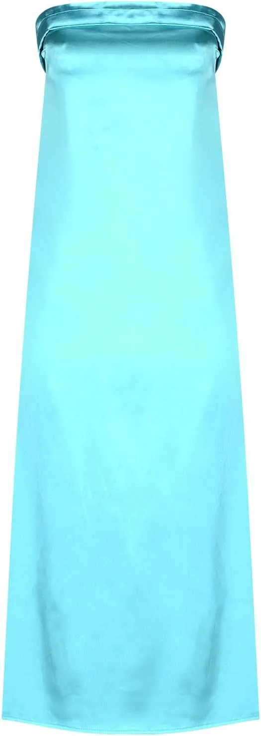 Women Satin Strapless Midi Dress Summer Cutout Backless Slim Fit Tube Dresses Elegant Vacation Wedding Guest Bodycon Dress