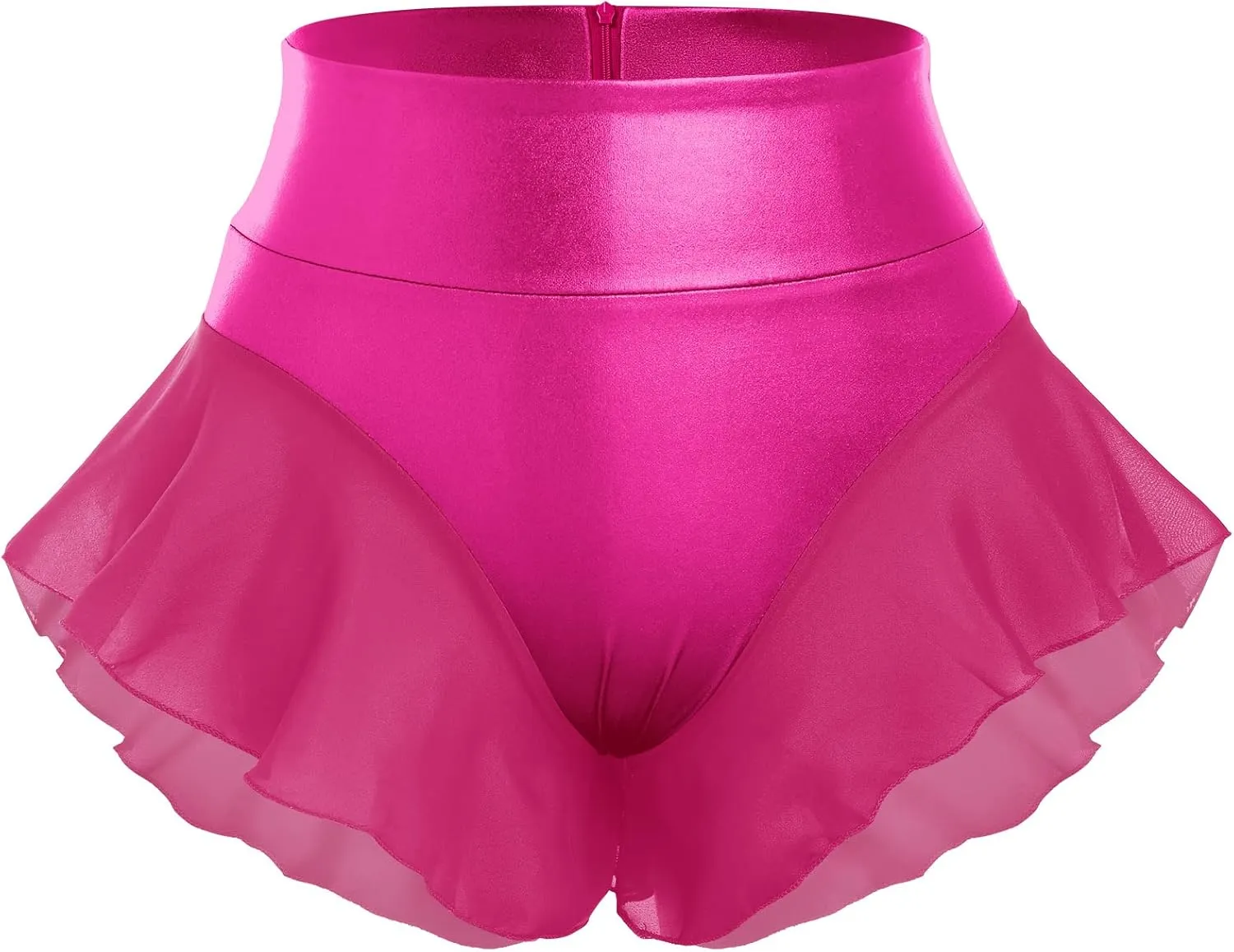 Women Shiny Glossy Metallic Rave Booty Shorts Sexy Ruffled Stage Pole Dance Mini Hot Pants High Waist Yoga Bottoms