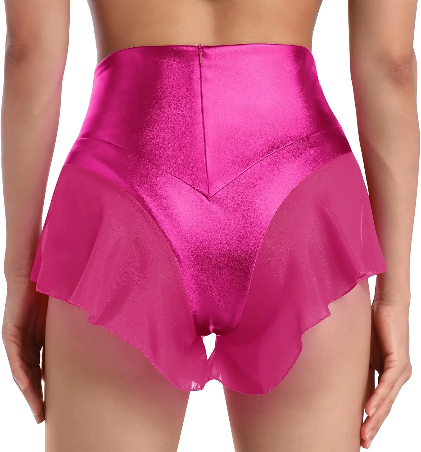 Women Shiny Glossy Metallic Rave Booty Shorts Sexy Ruffled Stage Pole Dance Mini Hot Pants High Waist Yoga Bottoms